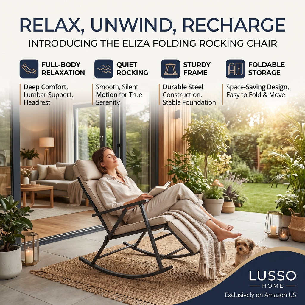 Folding Rocking Chair, Portable Leisure Recliner for Patio Garden Yard Indoor Outdoor
